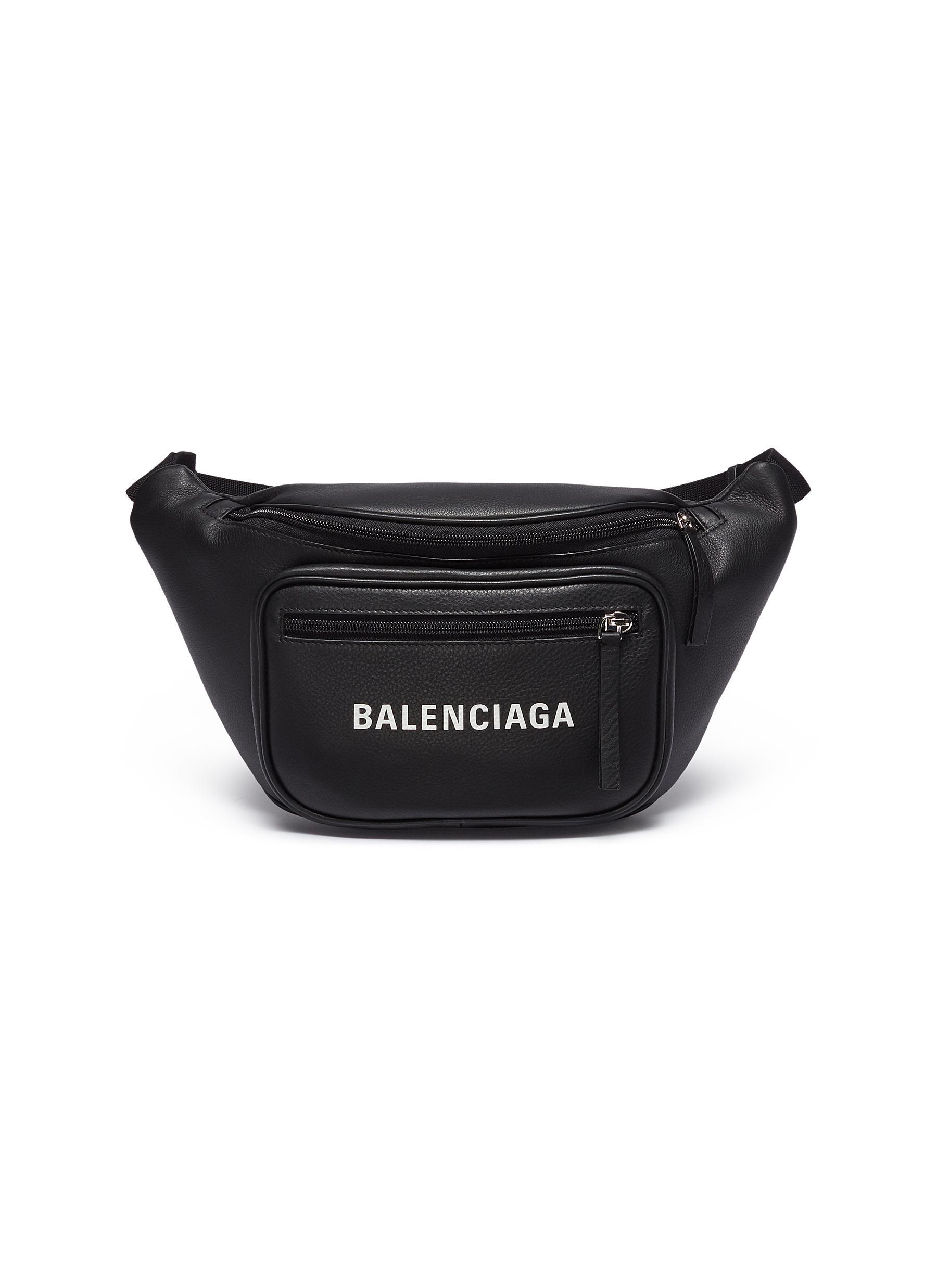 Lyst - Balenciaga 'everyday' Logo Print Leather Bum Bag in Black for Men