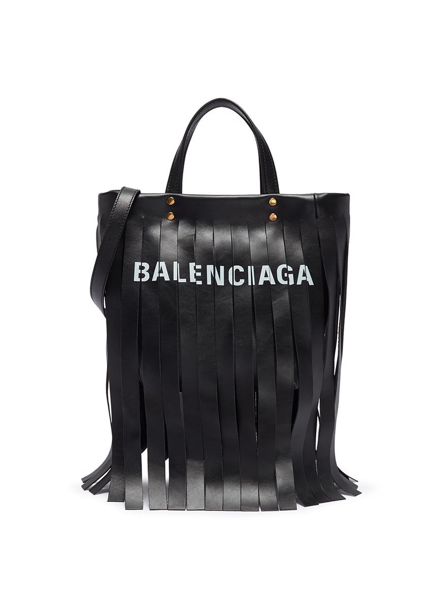 Lyst Balenciaga Laundry Cabas Xs Logo Print Fringe Leather Tote Fringe Leather Tote Lyst View Fullscreen