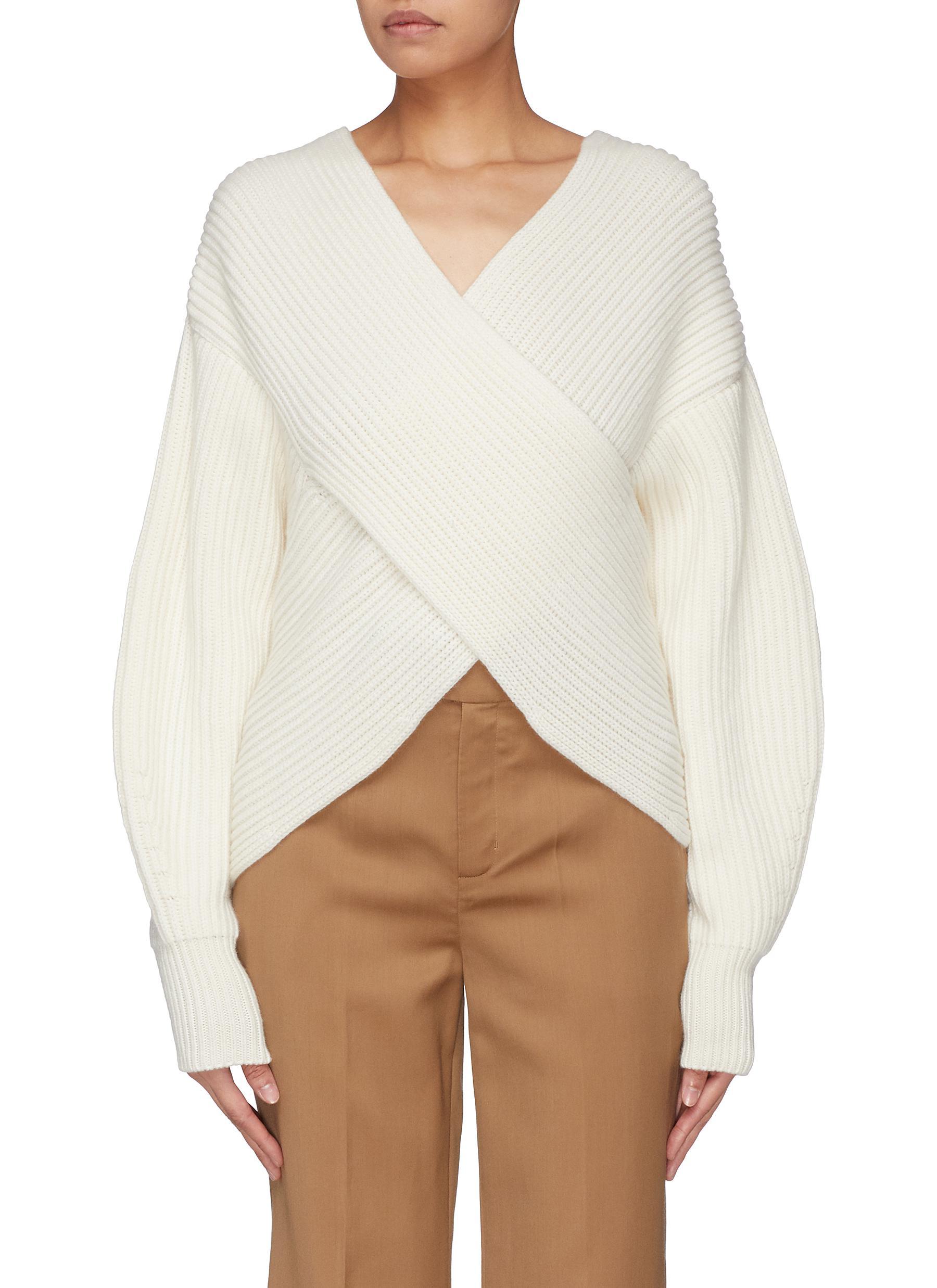 Lyst Rosetta Getty Cross Front Cashmere Rib Knit Sweater in White