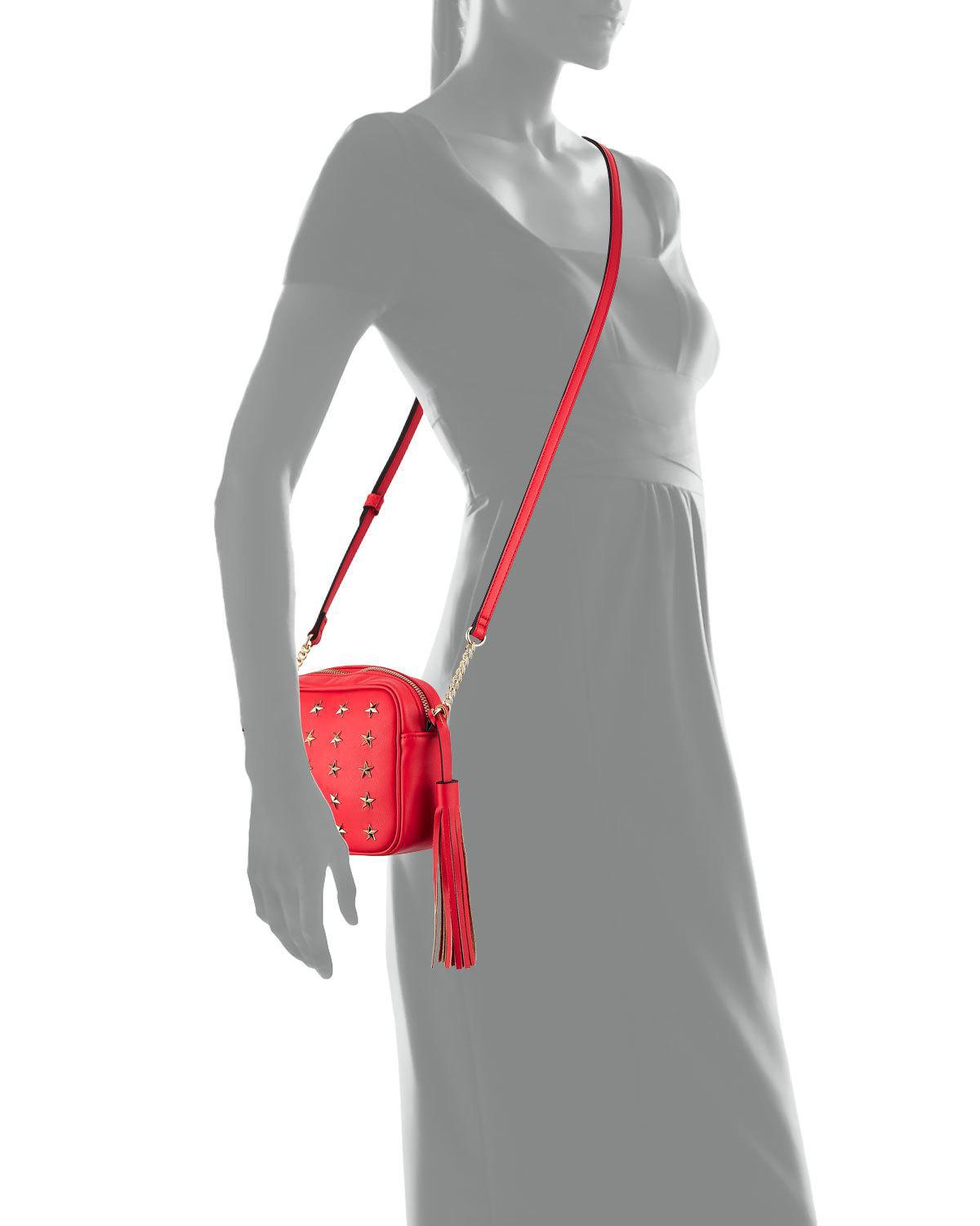 Lyst - Neiman Marcus Roz Star-studded Crossbody Bag in Red