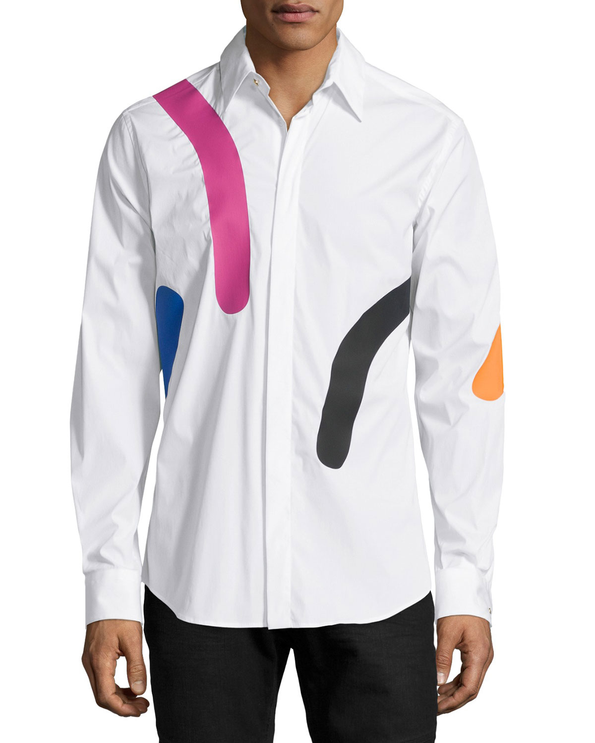  Versace  Abstract print Long  sleeve  Dress  Shirt  in White 