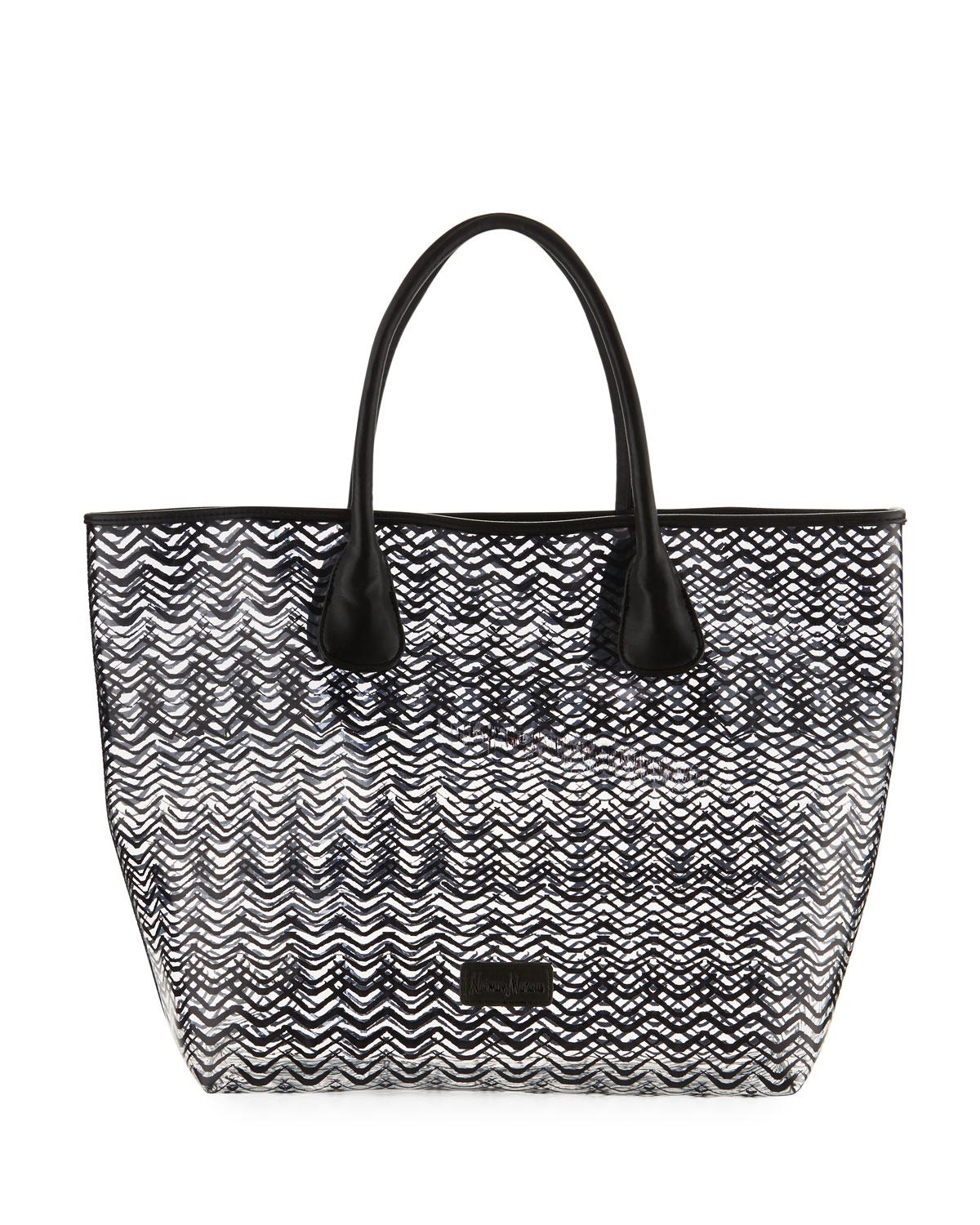 Neiman marcus Squiggle-stripe Clear Tote Bag in Black | Lyst