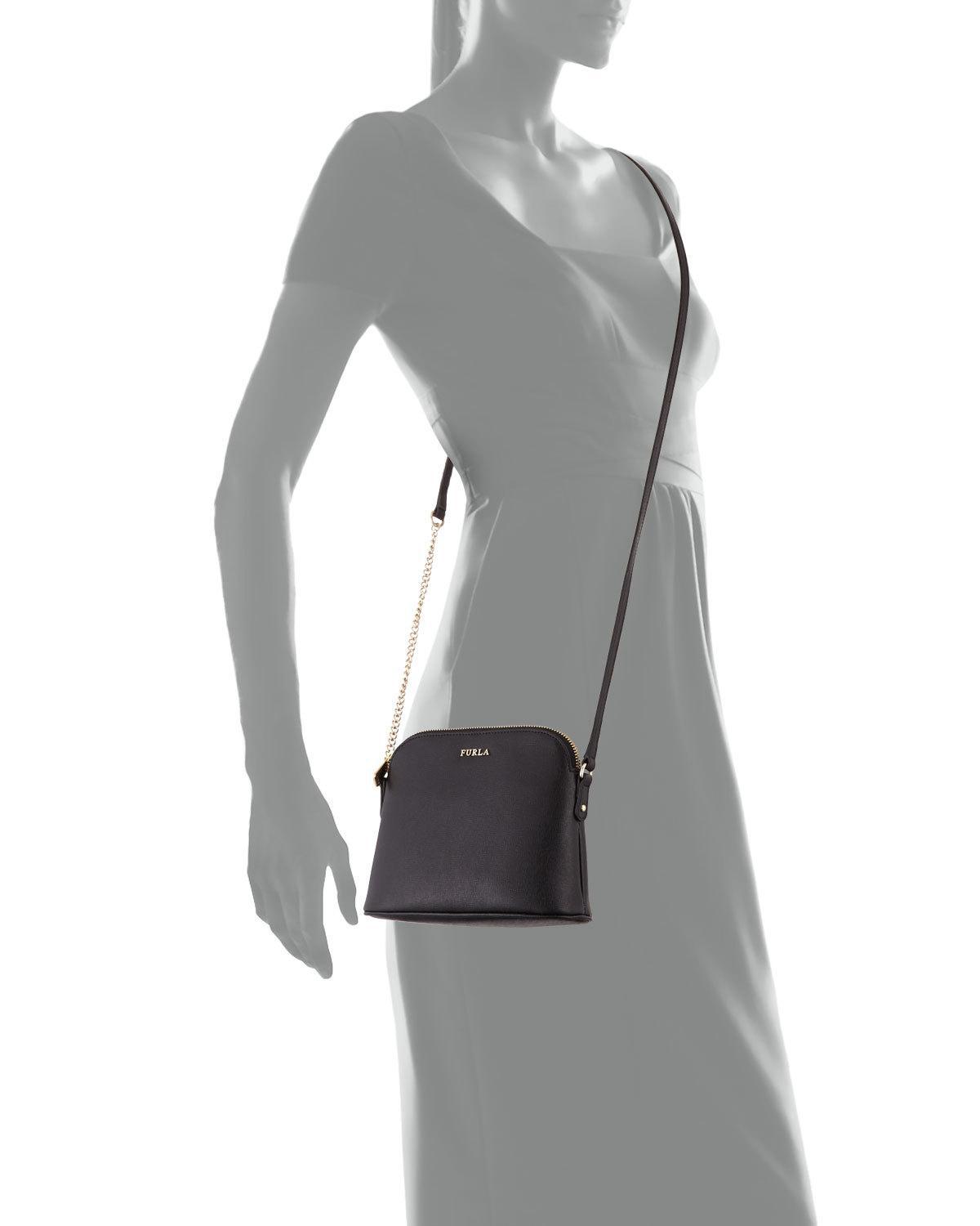 Lyst Furla Miky Chain Leather Crossbody Bag in Black