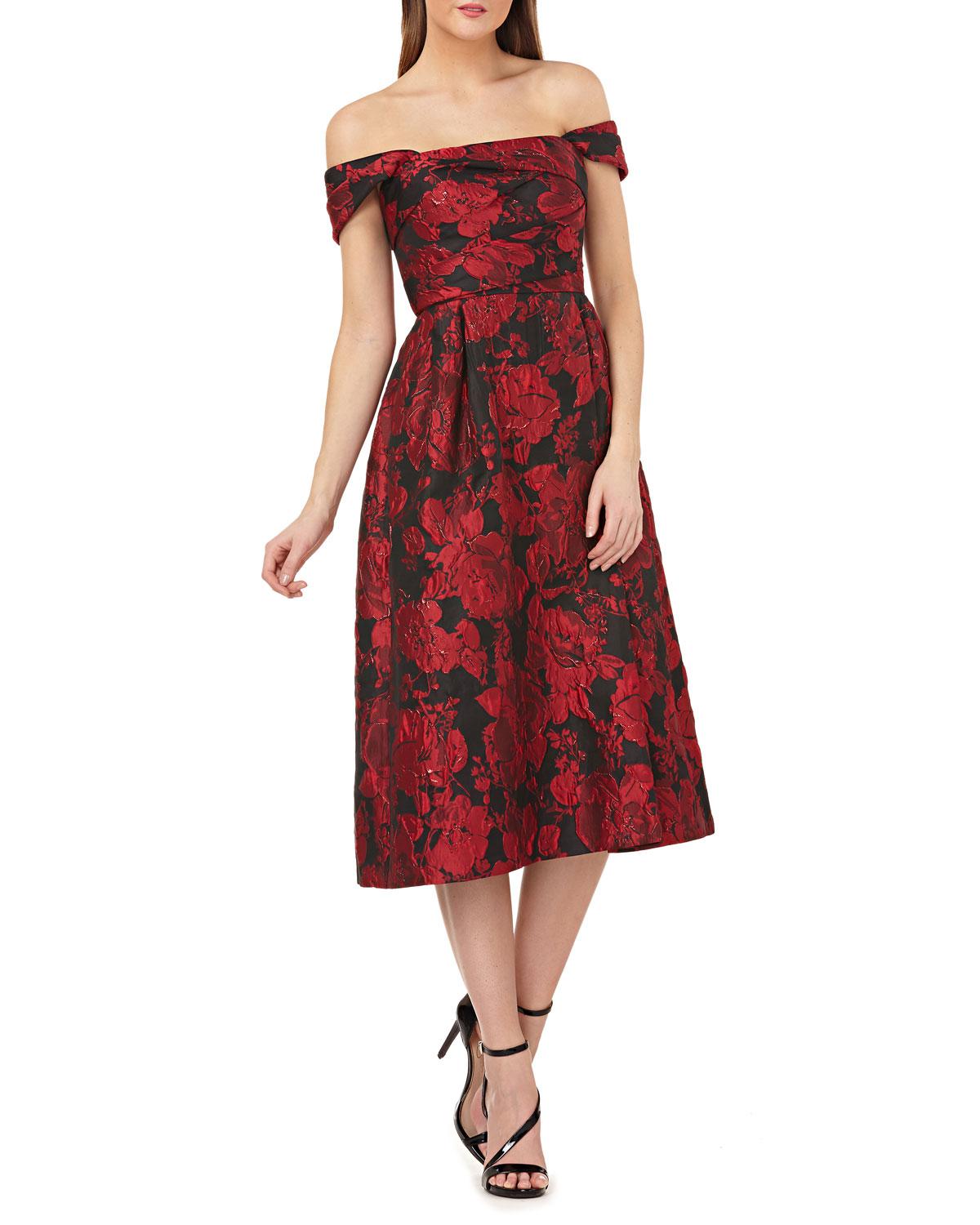 Lyst - Carmen Marc Valvo Floral Brocade Off-the-shoulder A-line Dress ...
