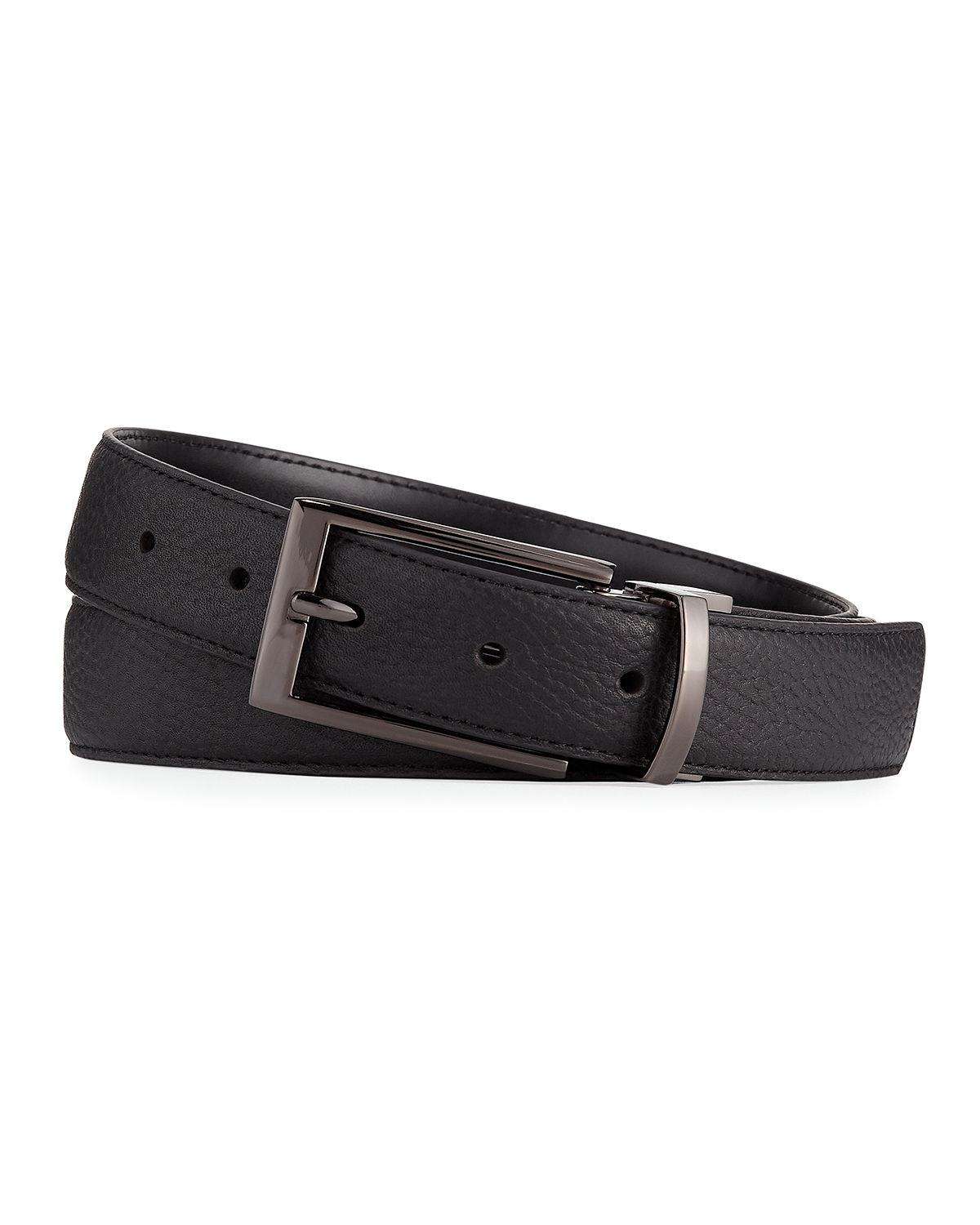 Neiman Marcus Smooth Pebbled Leather Belt in Black for Men - Lyst