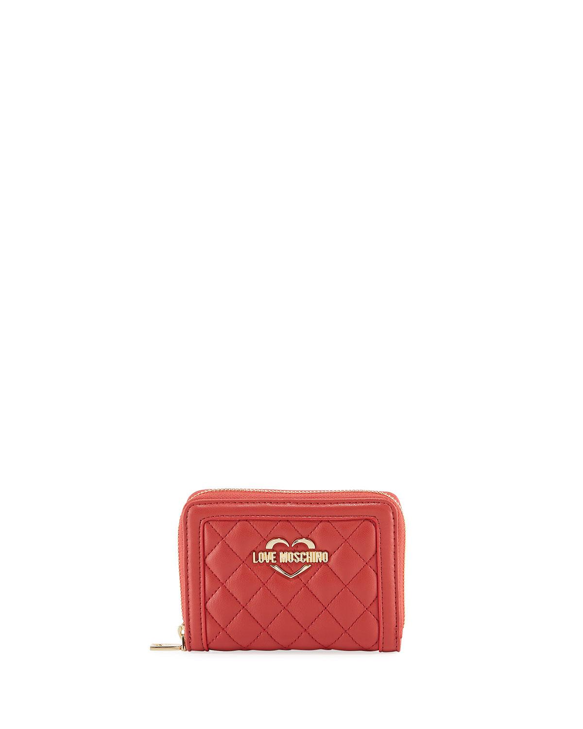 Lyst Love Moschino Quilted Ziparound Wallet in Red Save 1