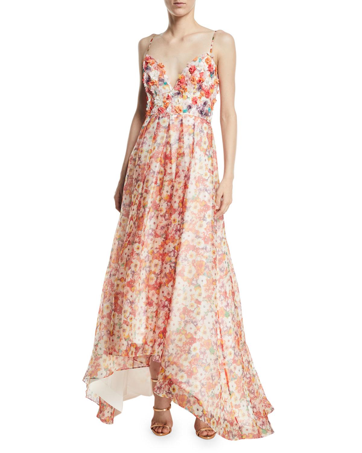 badgley mischka floral high low gown