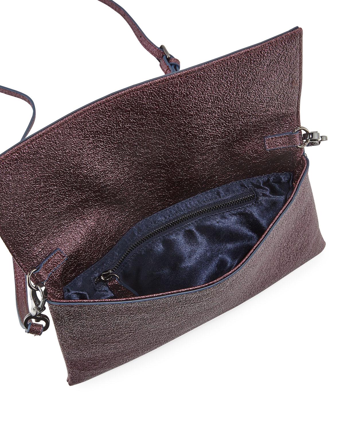 Lyst - Neiman Marcus Crinkle Metallic Clutch Bag With Crossbody Strap in Gray