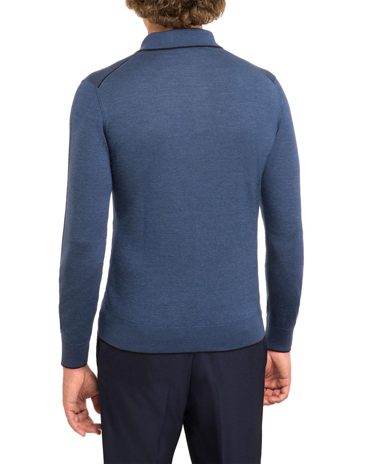Stefano Ricci Crocodile-trim Wool-silk Polo Sweater in Gray for Men - Lyst