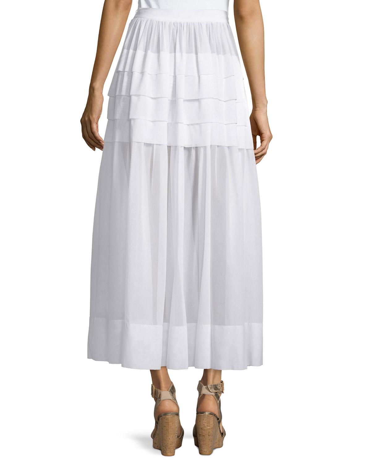Lyst - Michael Kors Tiered Cotton Maxi Skirt in White