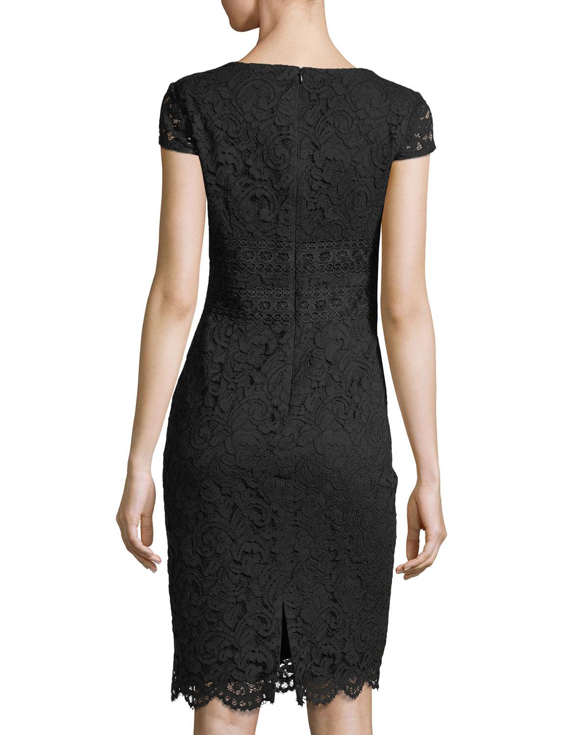 Tahari Cap-sleeve Lace Sheath Dress in Black - Lyst