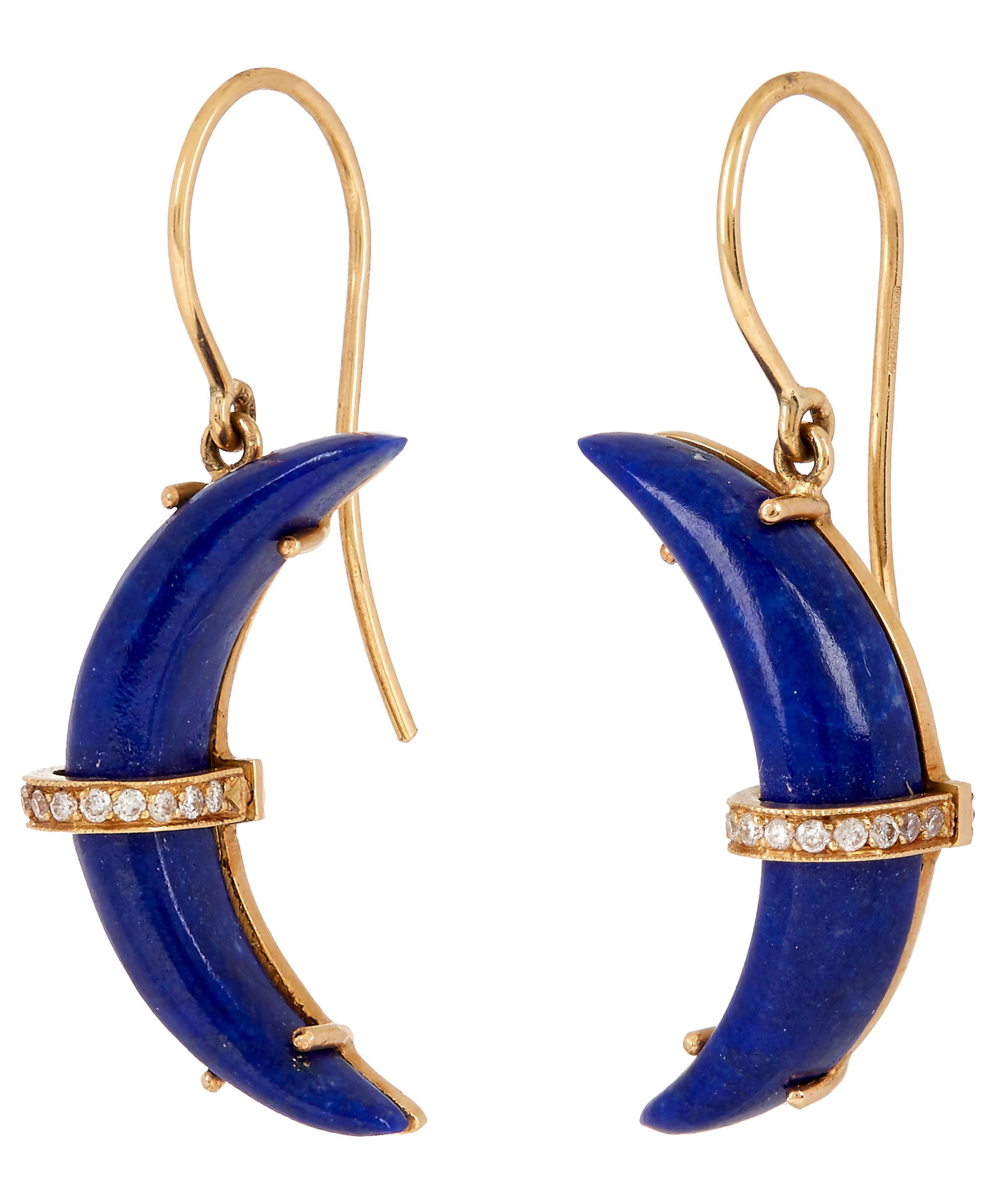 Lyst - Andrea Fohrman Gold Crescent Moon Lapis Lazuli And Diamond ...