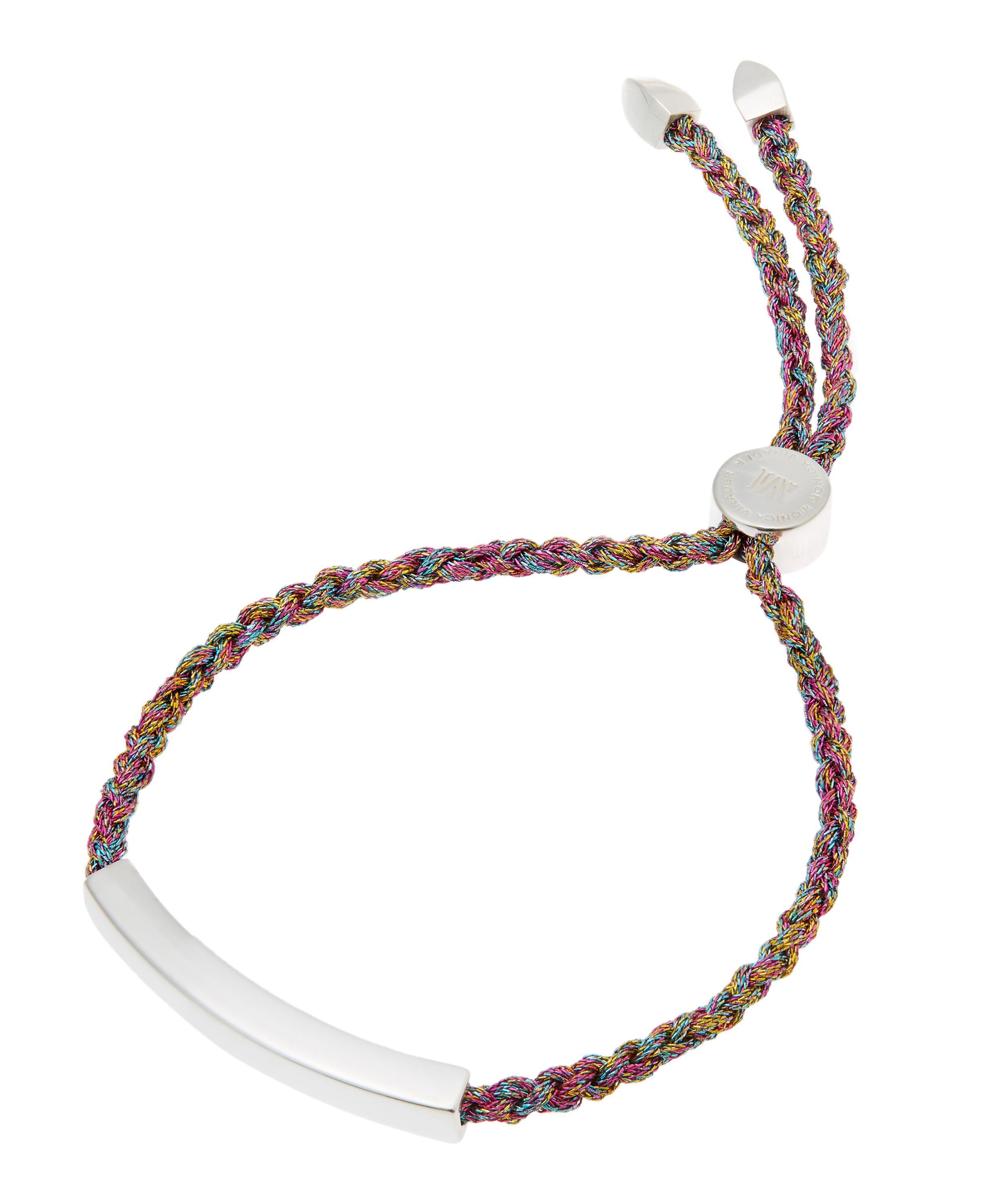 Monica Vinader Silver Linear Cord Friendship Bracelet in Rainbow