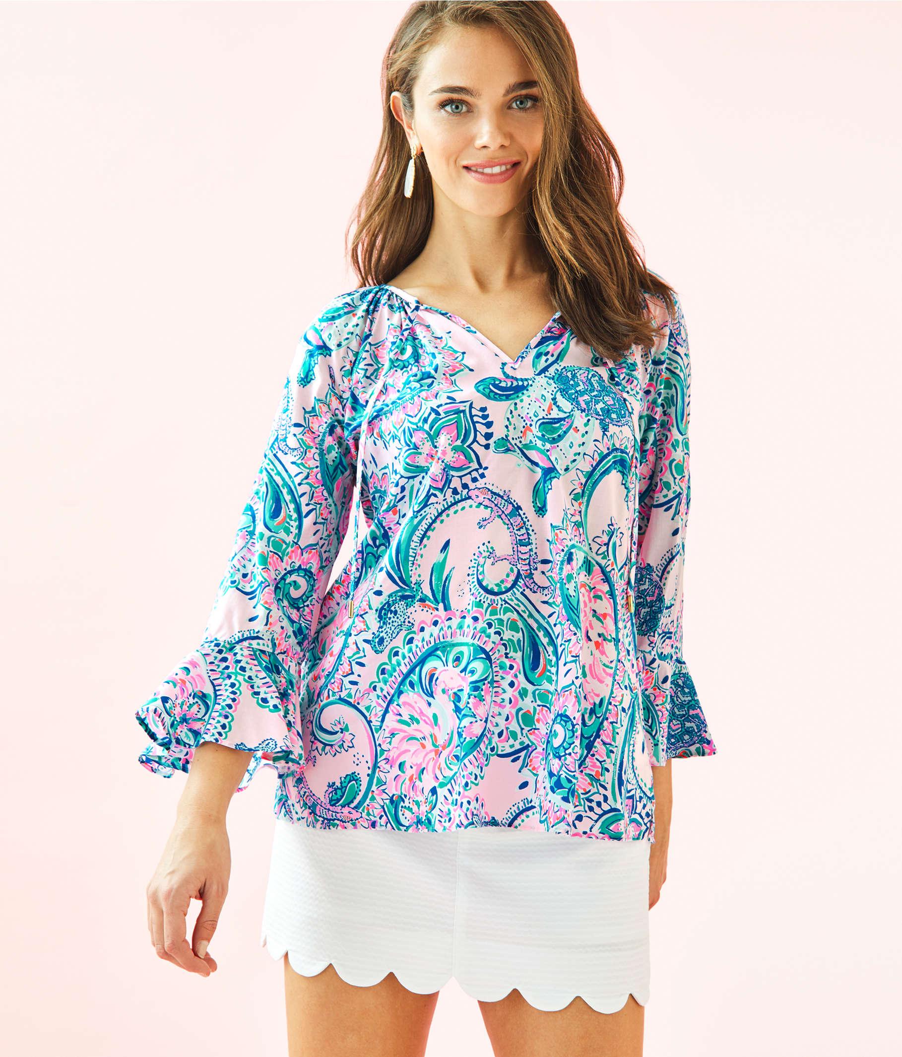 Lilly Pulitzer Willa Flounce Sleeve Top In Blue - Lyst