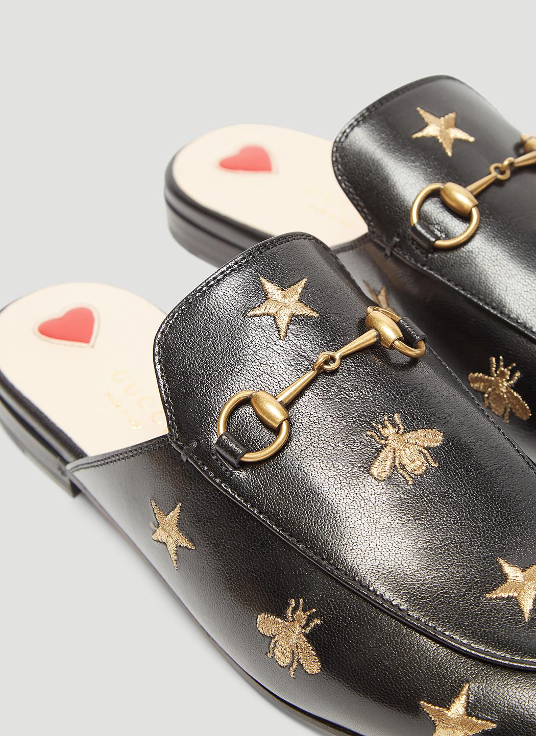 Lyst - Gucci Princetown Bee & Star Embroidered Leather Backless Mules