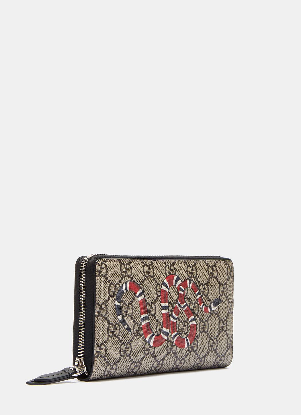 Lyst - Gucci Men&#39;s Gg Supreme Snake Zip-around Wallet In Brown And Black for Men