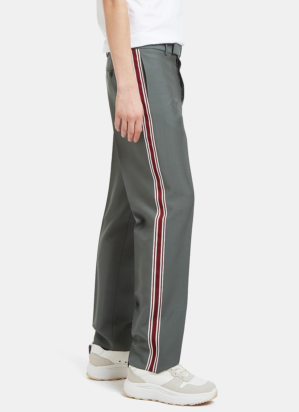 Slim Leg Belt Striped Pants