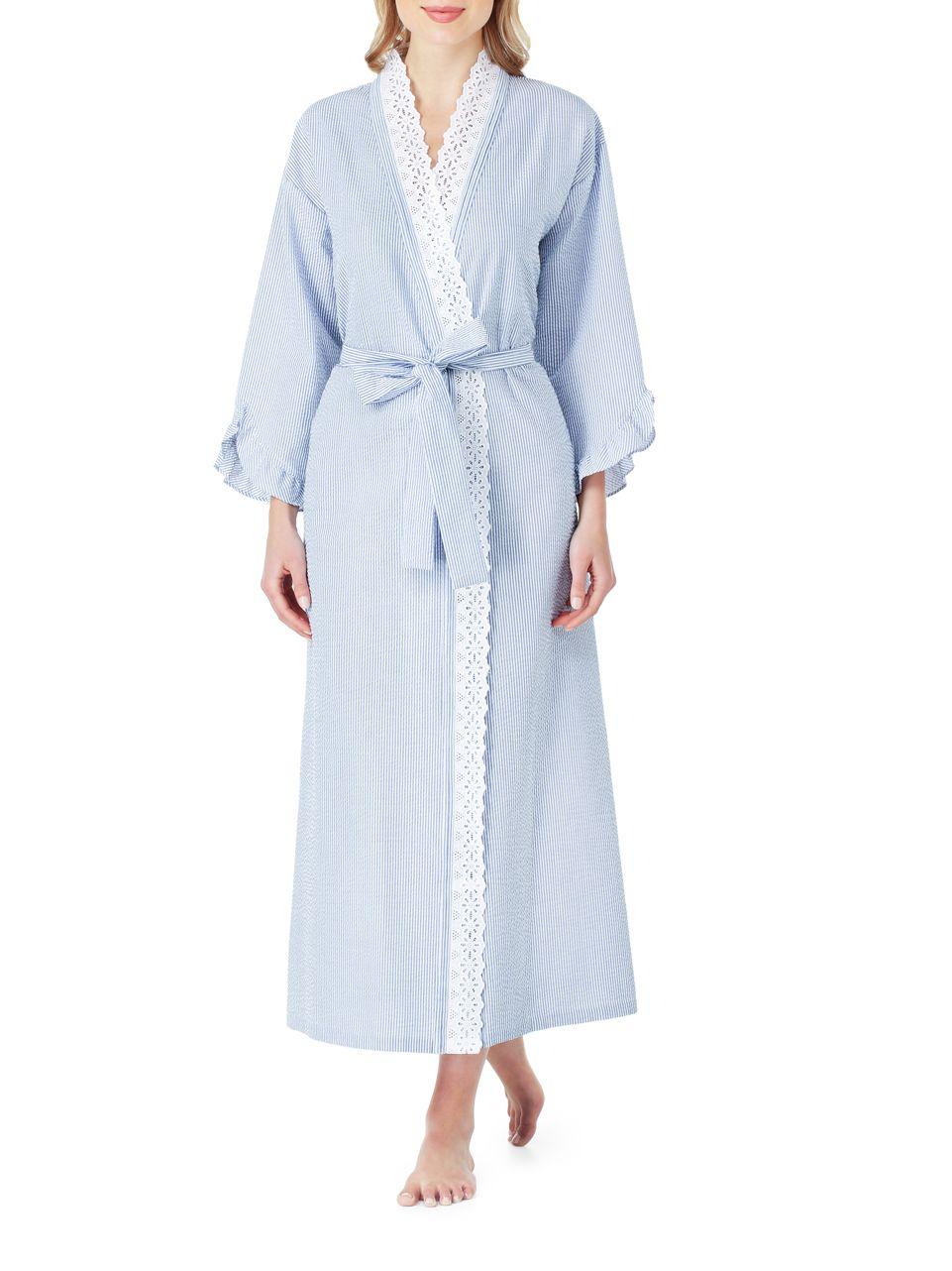 Lyst Eileen West Seersucker Cottonblend Wrap Robe in Blue