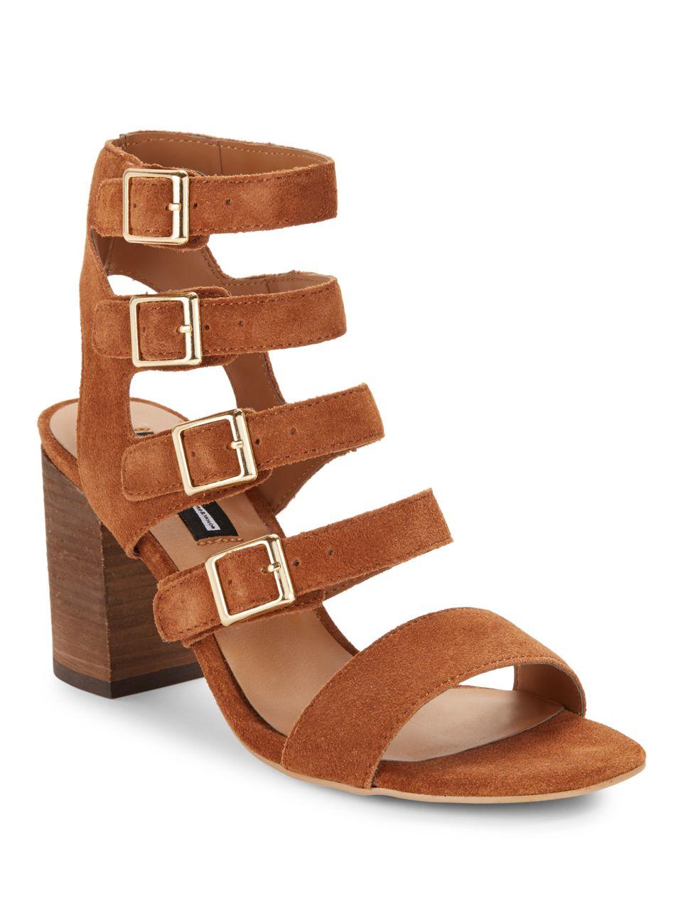 Lord & taylor Strappy High-heel Suede Sandals in Brown | Lyst