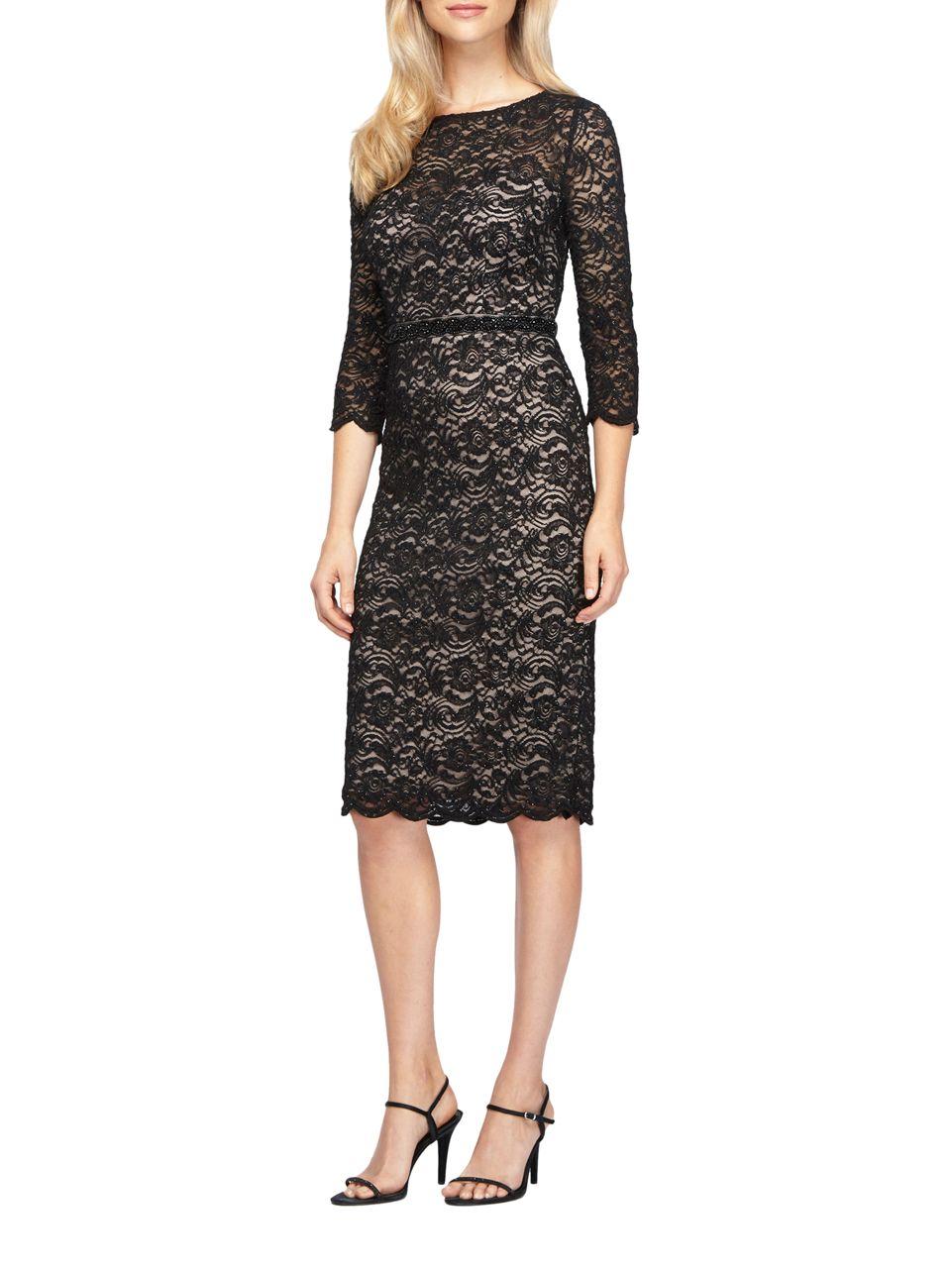 Alex evenings Petite Illusion Embellished Lace Dress in Black | Lyst