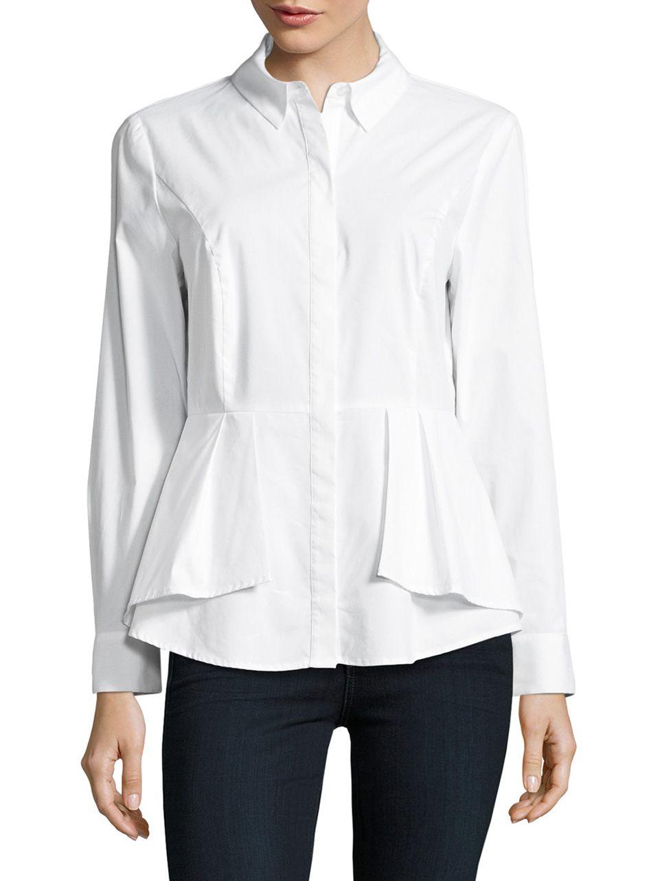 Ivanka trump Button-front Peplum Blouse in White | Lyst