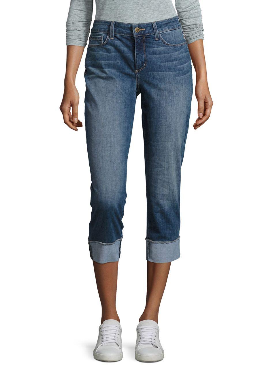 Lyst - Nydj Cropped Cuffed Capri Jeans in Blue