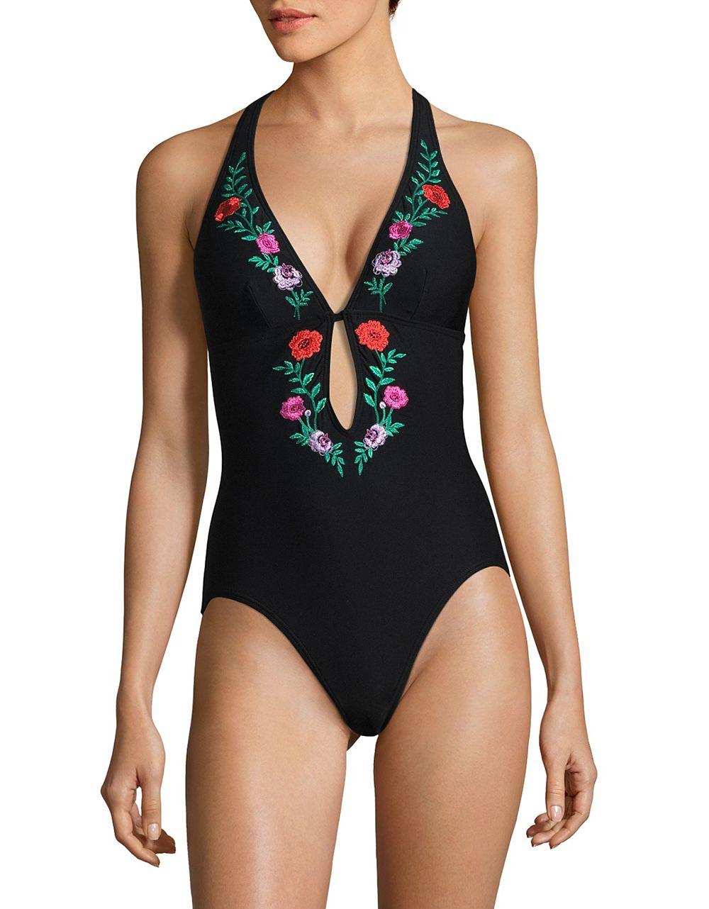 Lyst Kate Spade Onepiece Floral Embroidered Swimsuit in Black