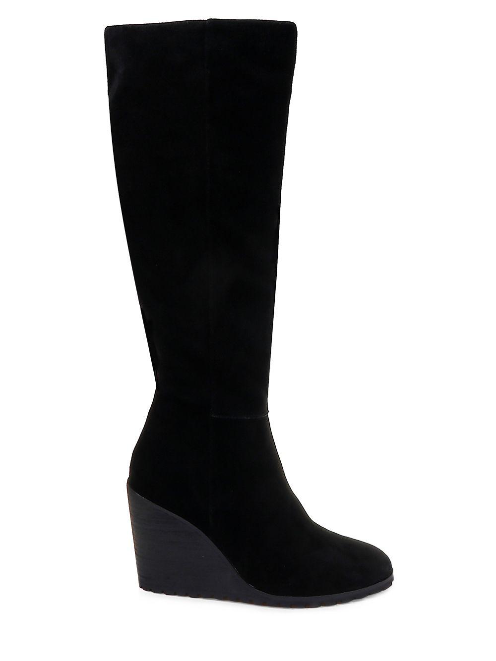 Splendid Suede Knee-high Wedge Boots in Black - Lyst