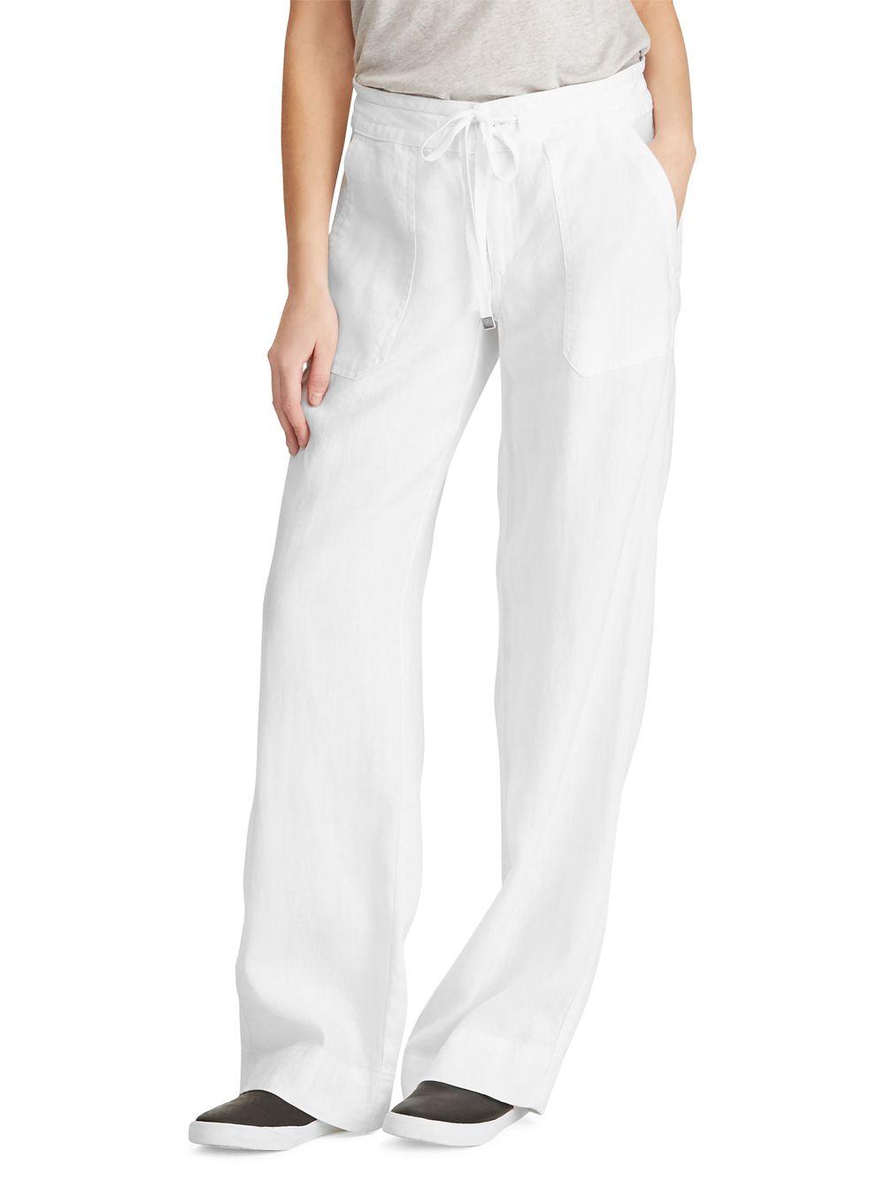 Lauren by Ralph Lauren Linen Wide-leg Pants in White - Save 40% - Lyst