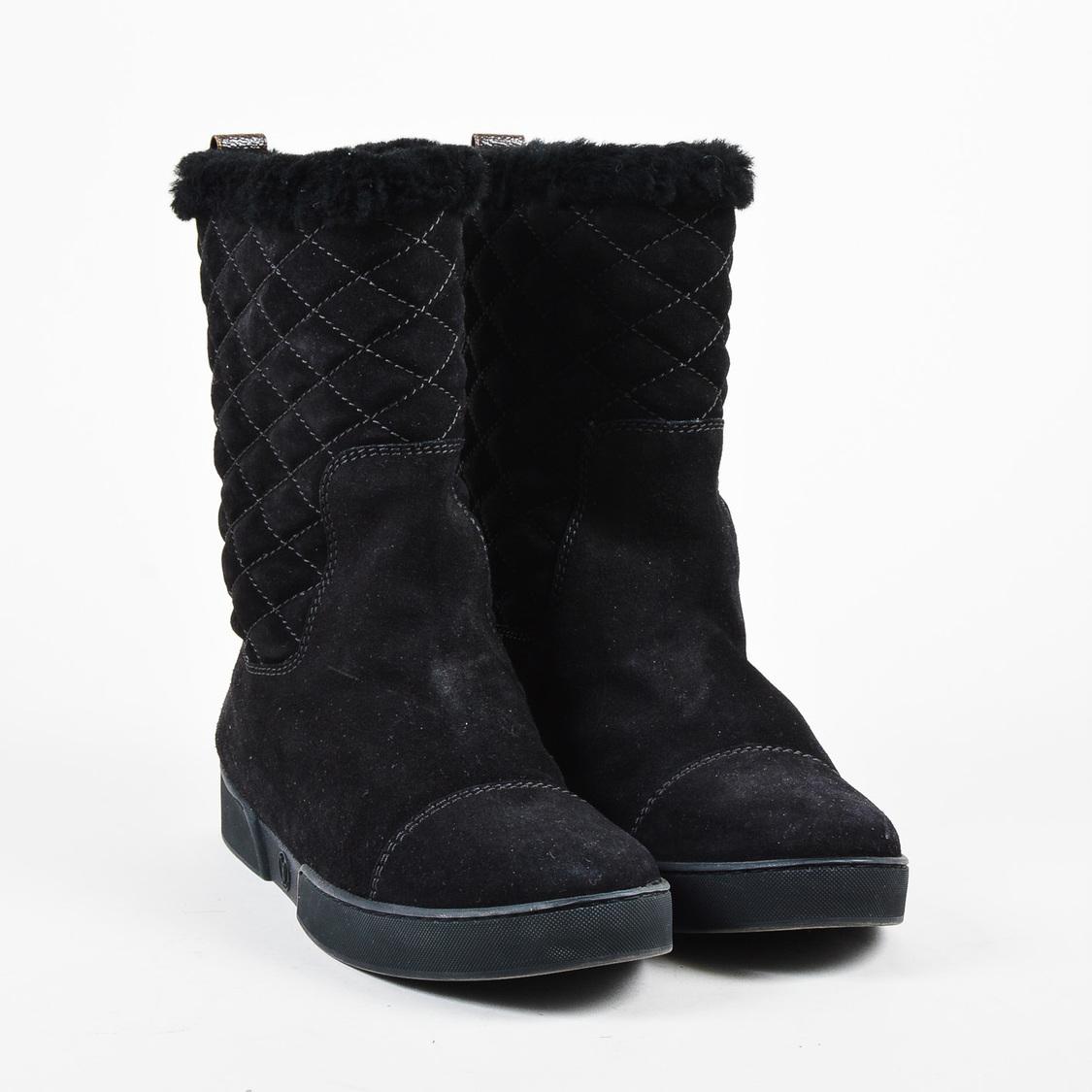 Lyst - Louis Vuitton Black Quilted Suede Faux Fur Lined Platform Mid Calf Boots in Black - Save ...