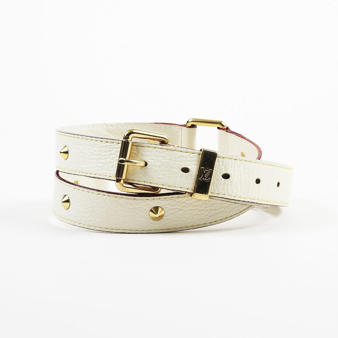 Lyst - Louis Vuitton White Grained Leather Red Trim &quot;studded Suhali&quot; Belt in White