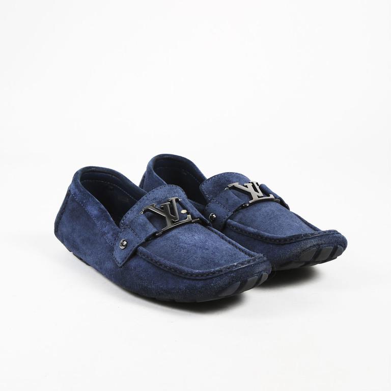 Lyst - Louis Vuitton Mens Blue Suede Silver Tone &#39;lv&#39; Loafers in Blue for Men