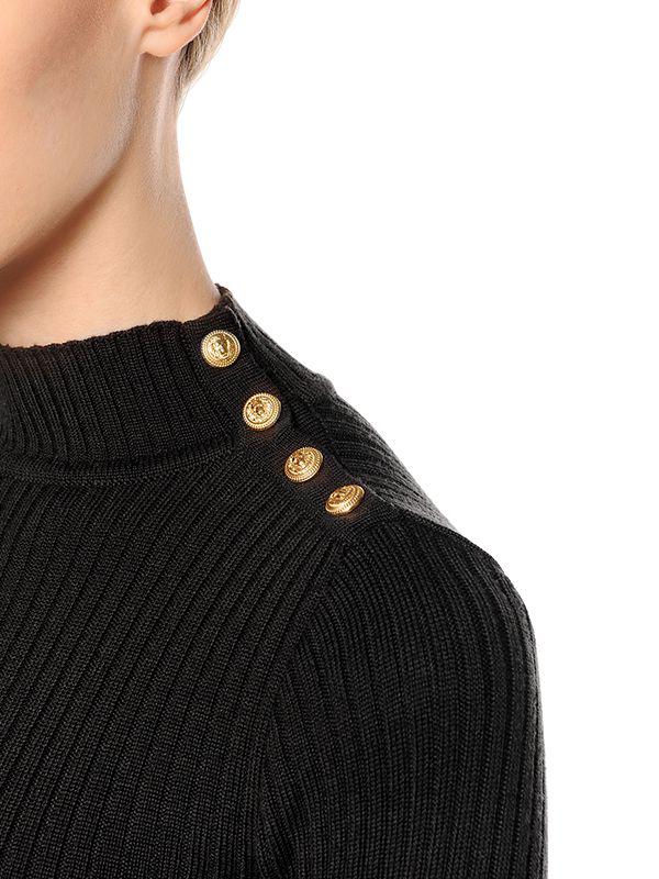 Lyst - Balmain Turtleneck Sweater Dress W/ Gold Buttons in Black