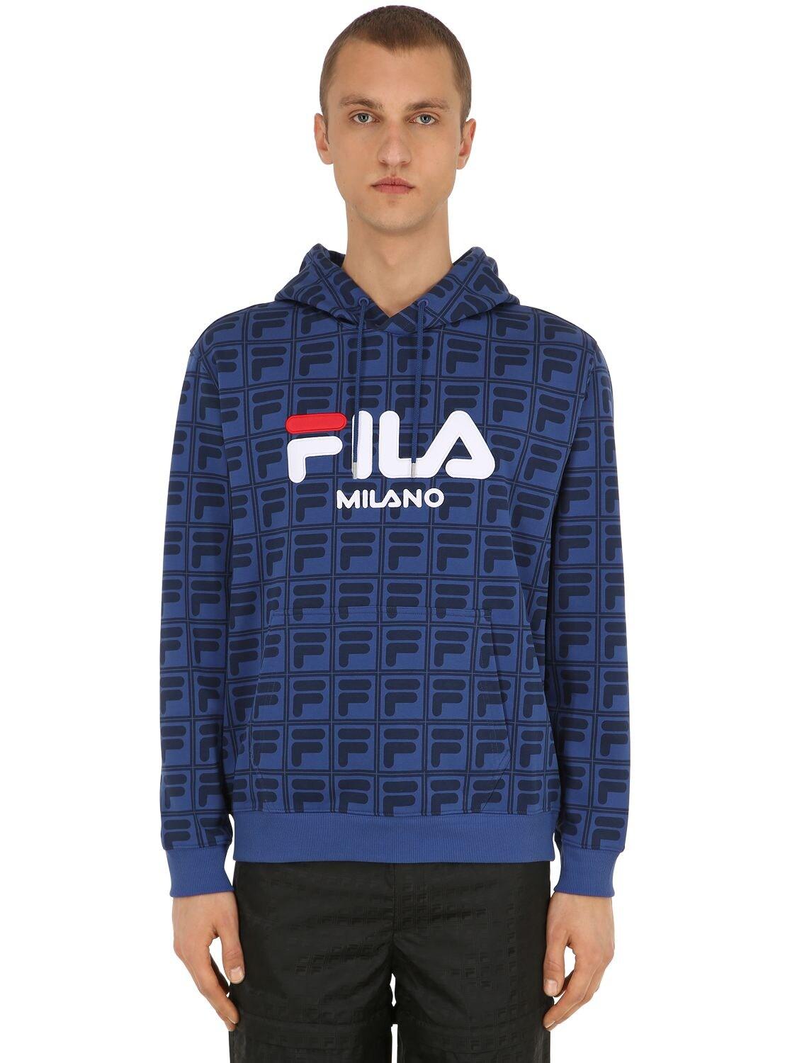 Fila Logo Printed Sweatshirt Hoodie in Blue for Men - Lyst