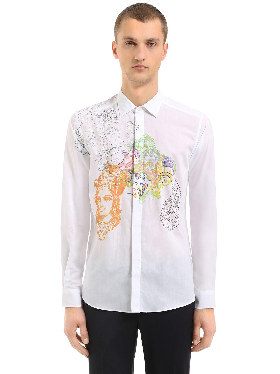 Etro Printed & Studded Cotton Muslin Shirt in White for Men - Lyst