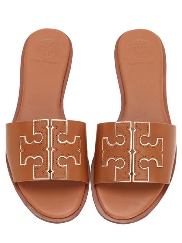 Tory Burch 10mm Ines Leather Slide Sandals in Brown - Lyst