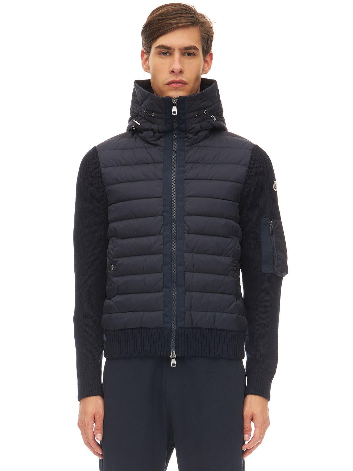 Moncler Wool Blend Tricot Down Jacket in Navy (Blue) for Men - Lyst