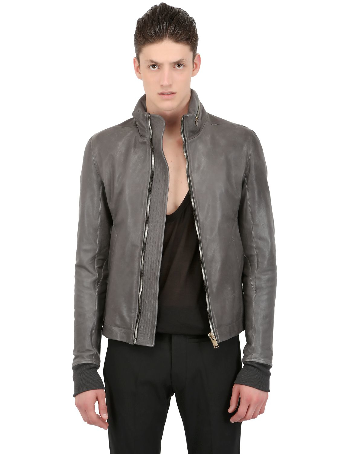 Lyst - Rick Owens Hooded Rugged Leather Jacket in Blue for Men