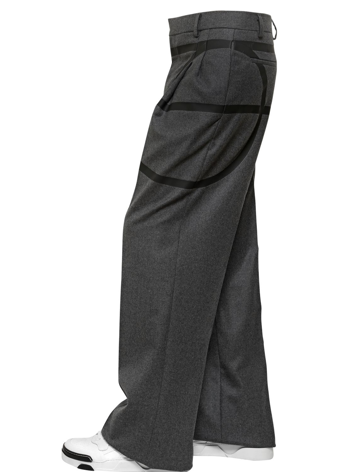 grey wool wide leg trousers