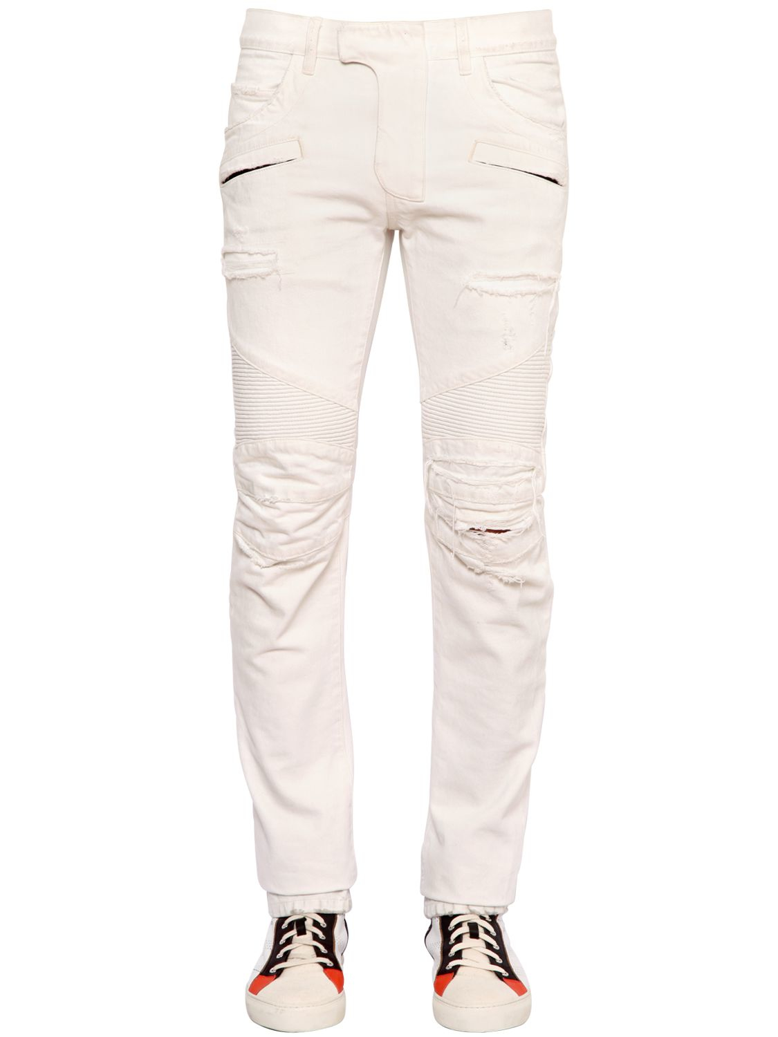 Balmain 17cm Biker Destroyed Denim Jeans in White for Men | Lyst