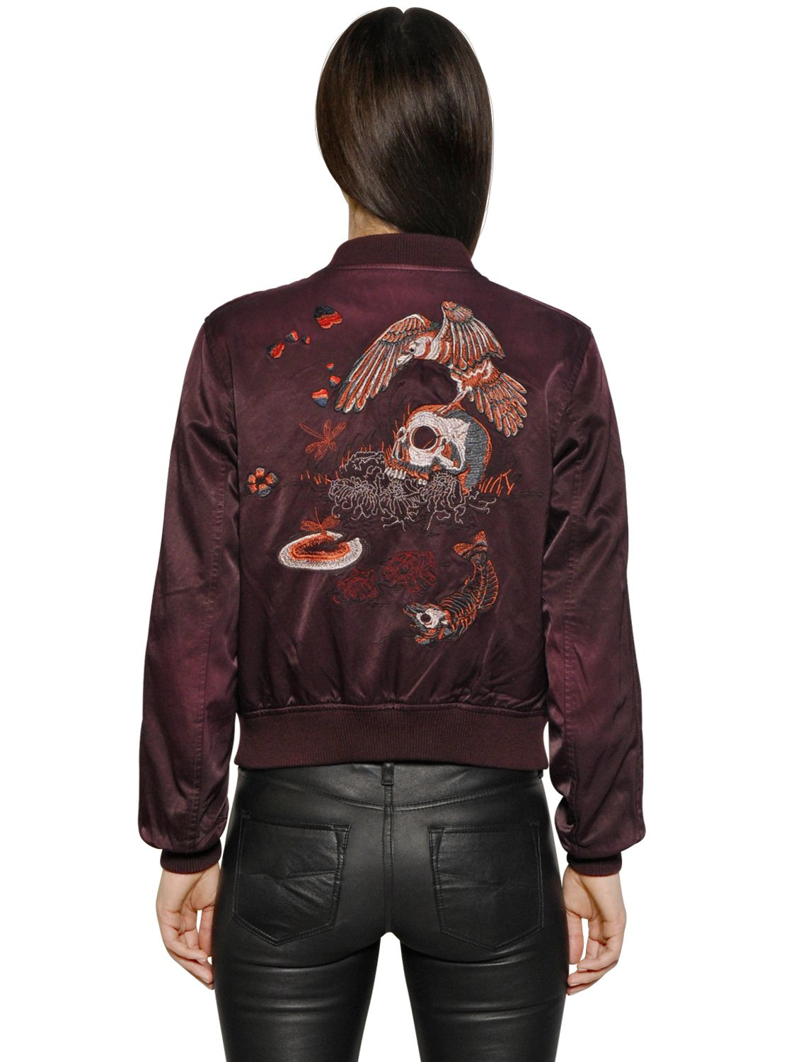 Lyst - Diesel Embroidered Satin Bomber Jacket in Purple