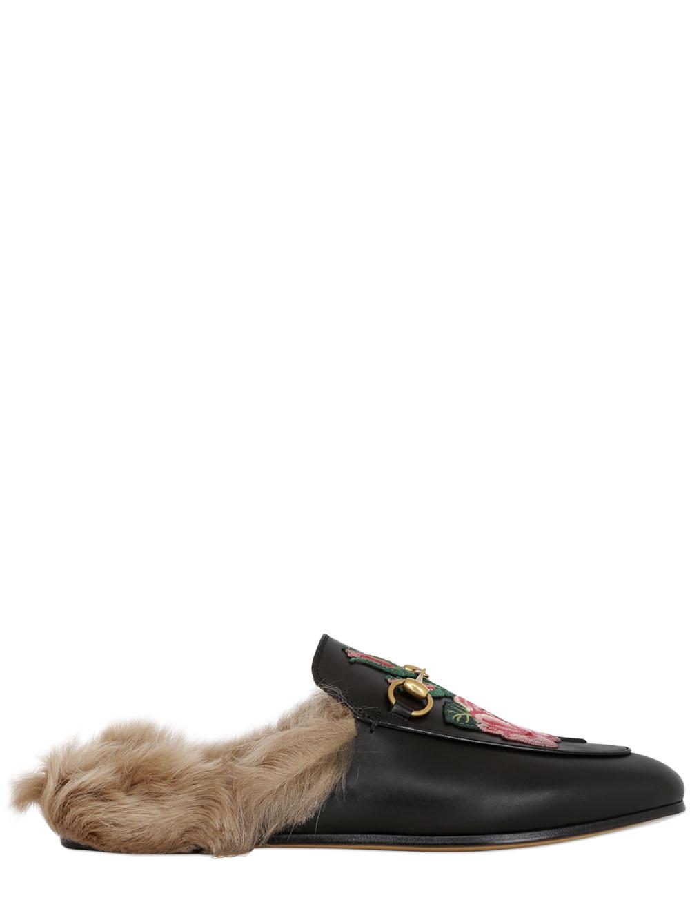 Gucci Princetown Bow Fur-lined Mule in Black - Lyst