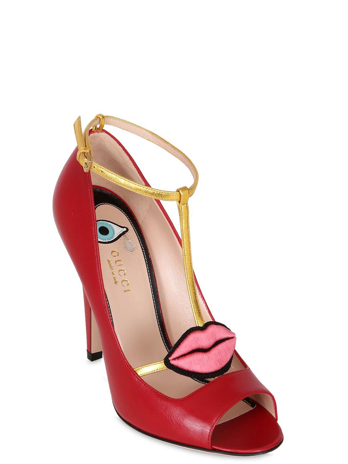 Lyst Gucci 105mm Molina Lips Tstrap Open Toe Pumps in Red