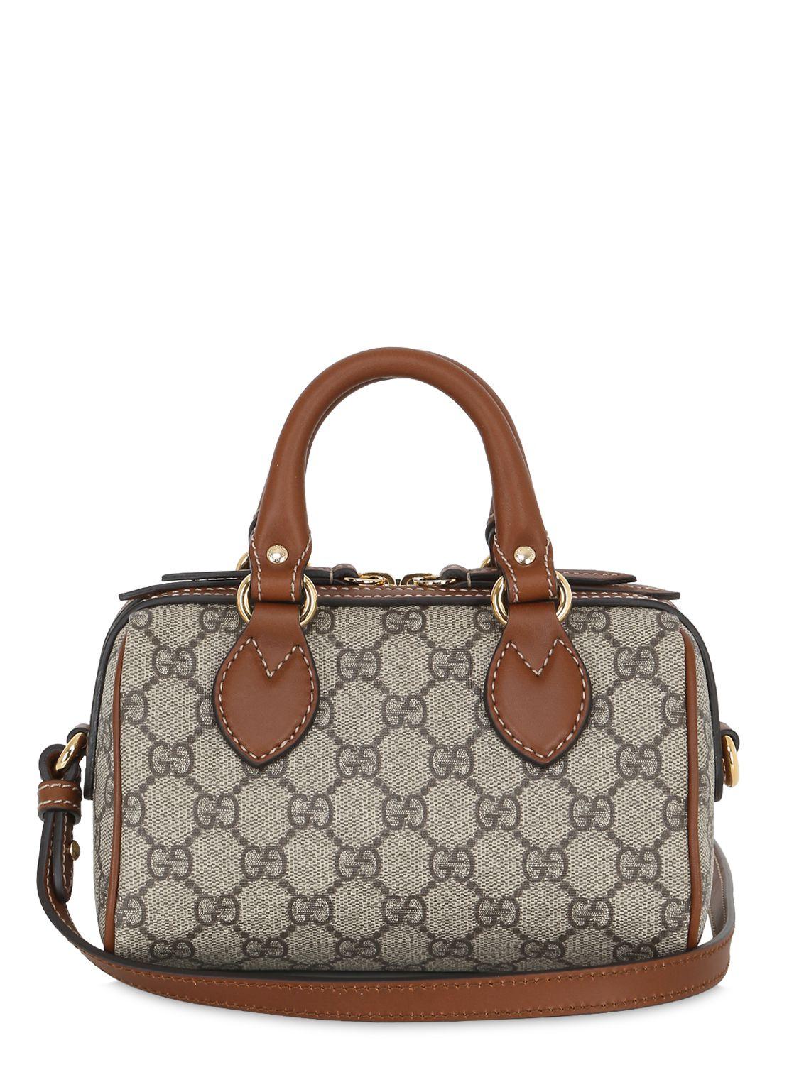 Lyst - Gucci GG Supreme Mini Boston Canvas Shoulder Bag in Brown