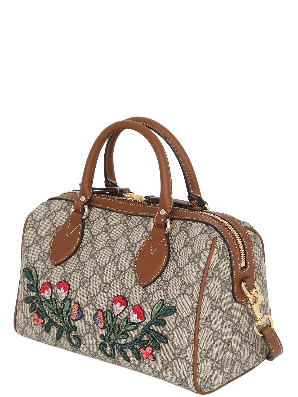 Lyst - Gucci Flower Patches Gg Supreme Top Handle Bag in White