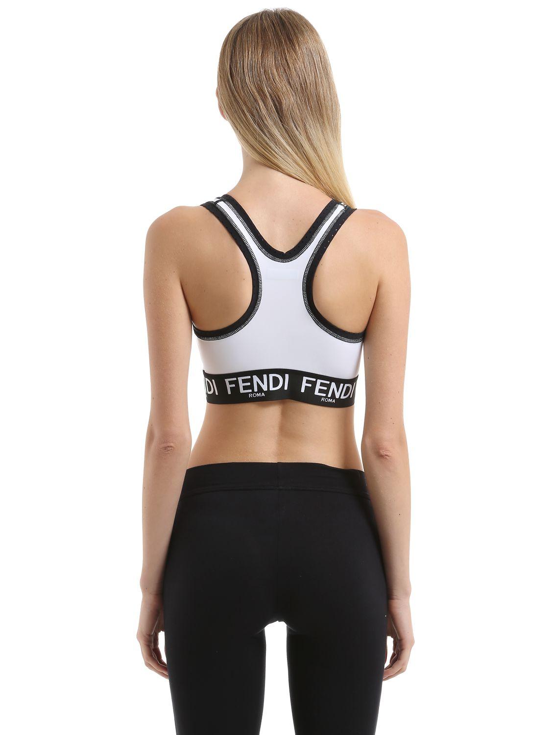 Fendi Lurex Logo Stretch Jersey Sports Bra In White Lyst 