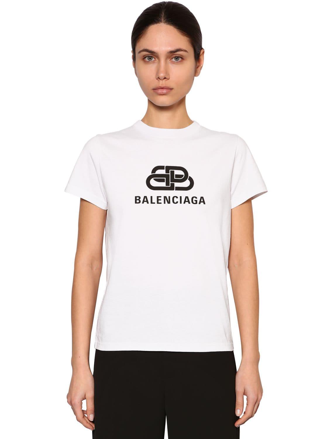 Balenciaga New Bb Logo Light Cotton Jersey T-shirt in White - Lyst