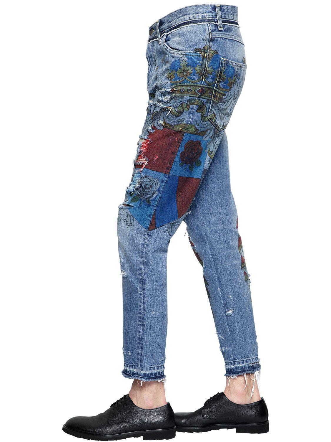 Lyst - Dolce & Gabbana 16.5cm Printed & Destroyed Denim Jeans in Blue ...