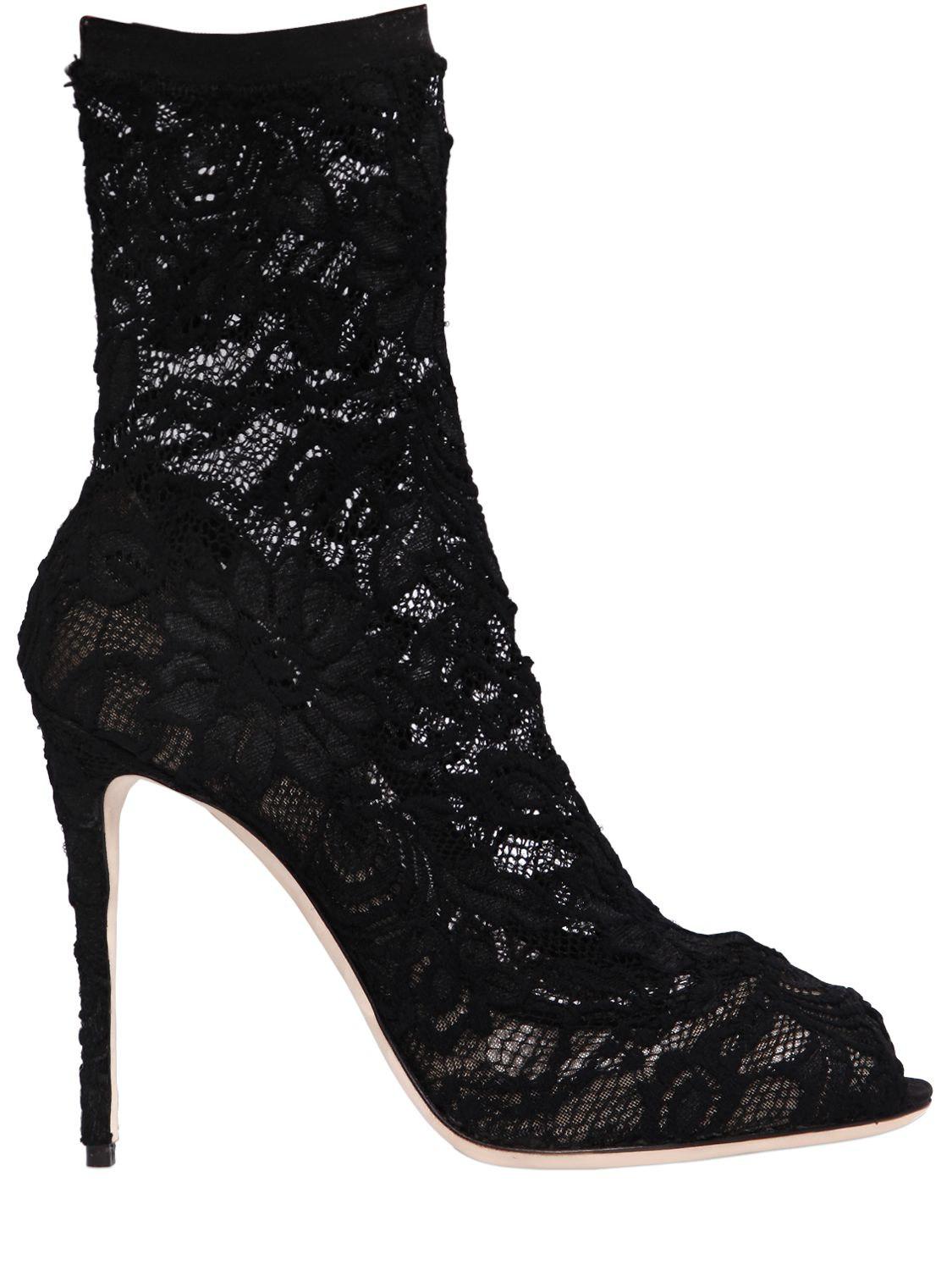 Lyst - Dolce & Gabbana Peep-Toe Lace Ankle Boots in Black - Save 48. ...
