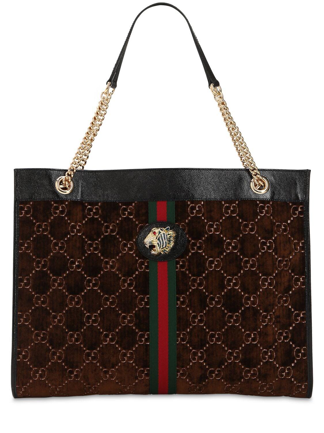 Gucci Large Rajah Gg Velvet Tote Bag in Brown - Lyst
